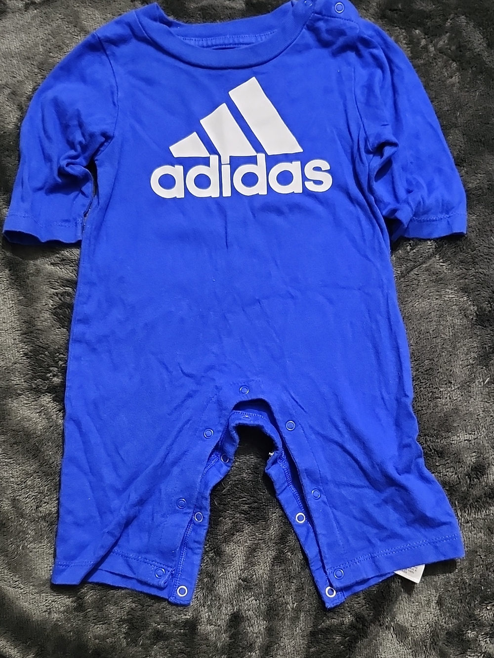 adidas Royal Blue Short-Sleeve Baby Footie with White Logo